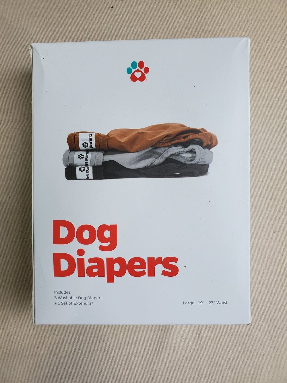 Pet Parents Dog Diapers Large 19-27 Inch Waist 3 Pack Washable Reusable